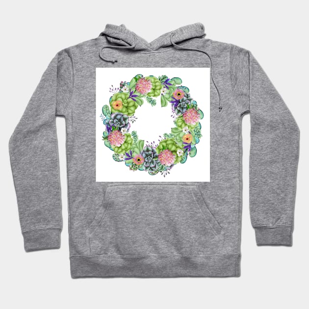 Succulent Watercolor Floral Wreath Hoodie by mistflower